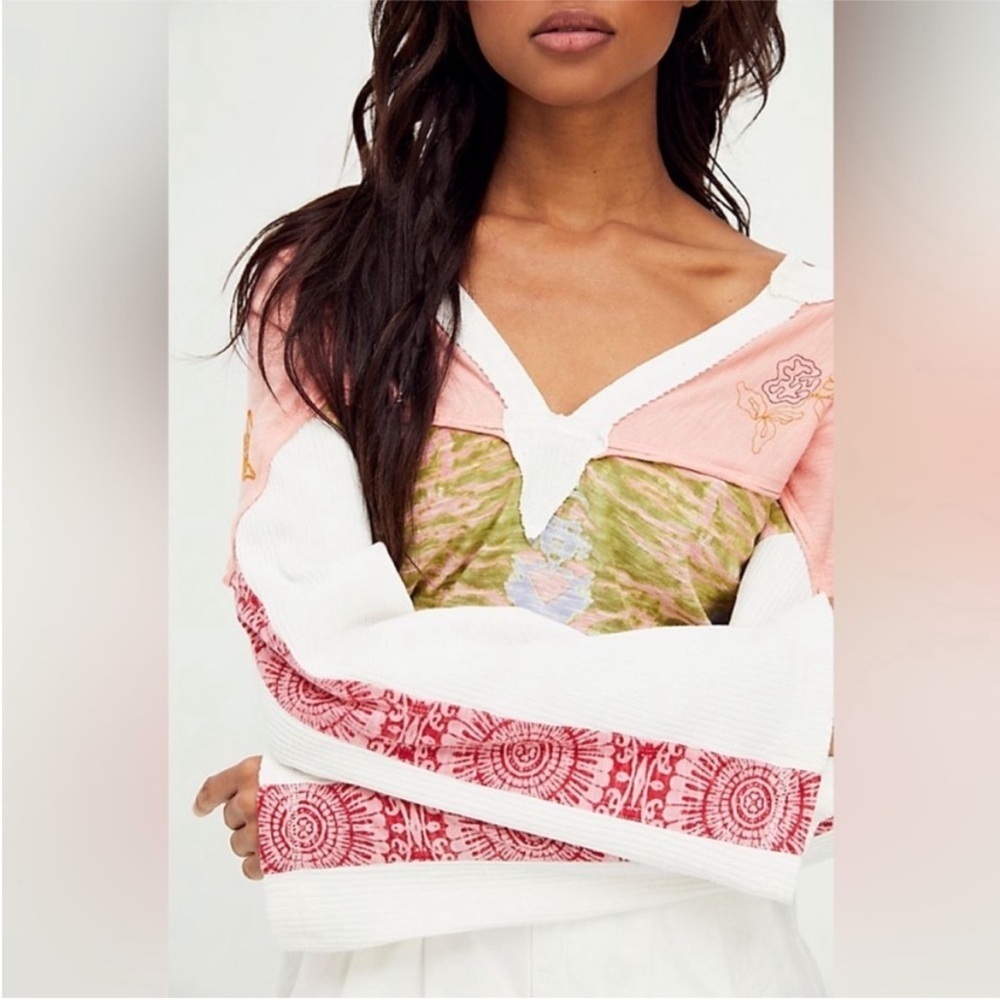 Free People Rare Wherever Women's Multicolor Boho Top XS Oversized - Picture 4 of 7